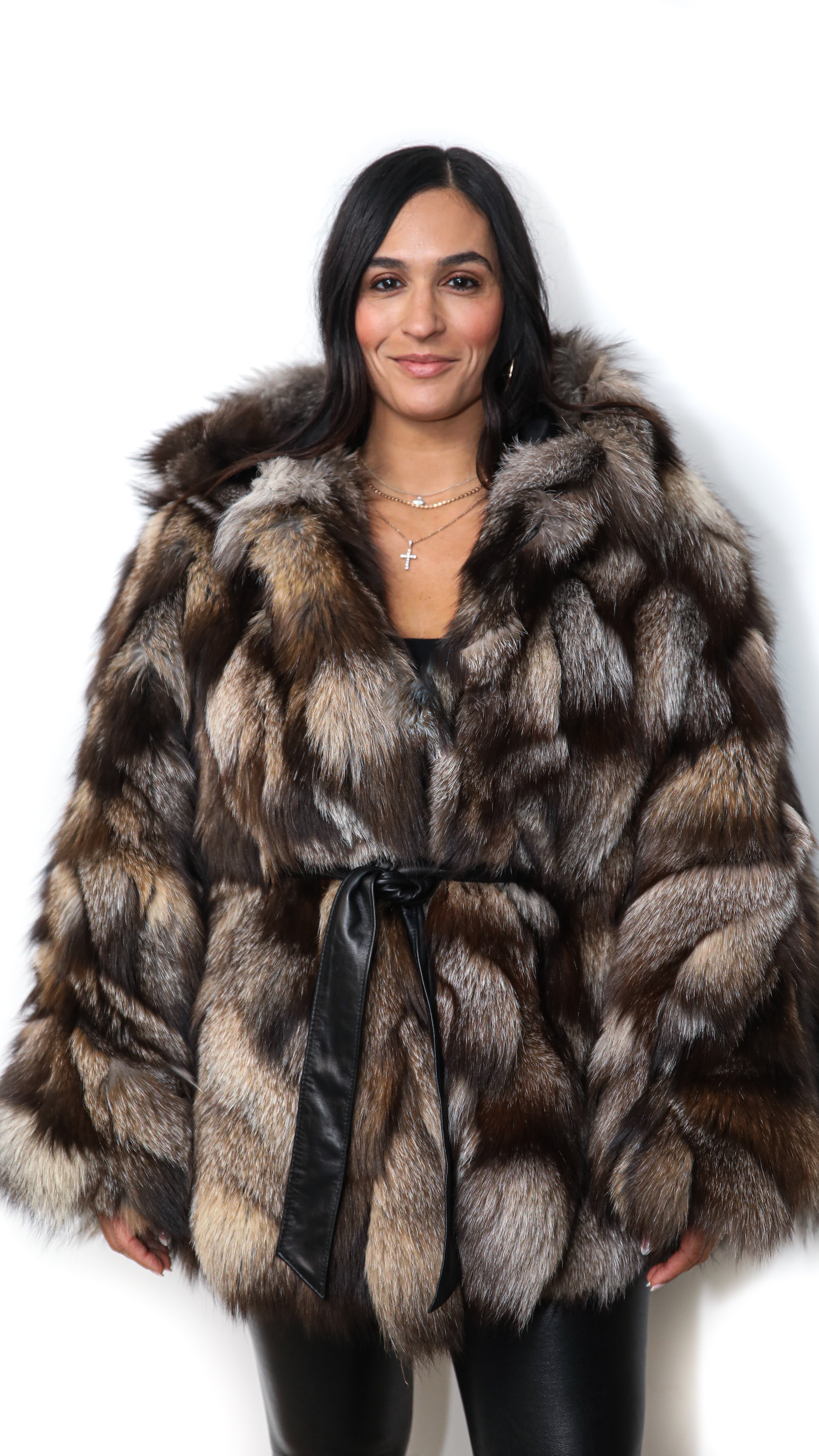 Crystal Fox Poncho With Hood – Kastoria Furs