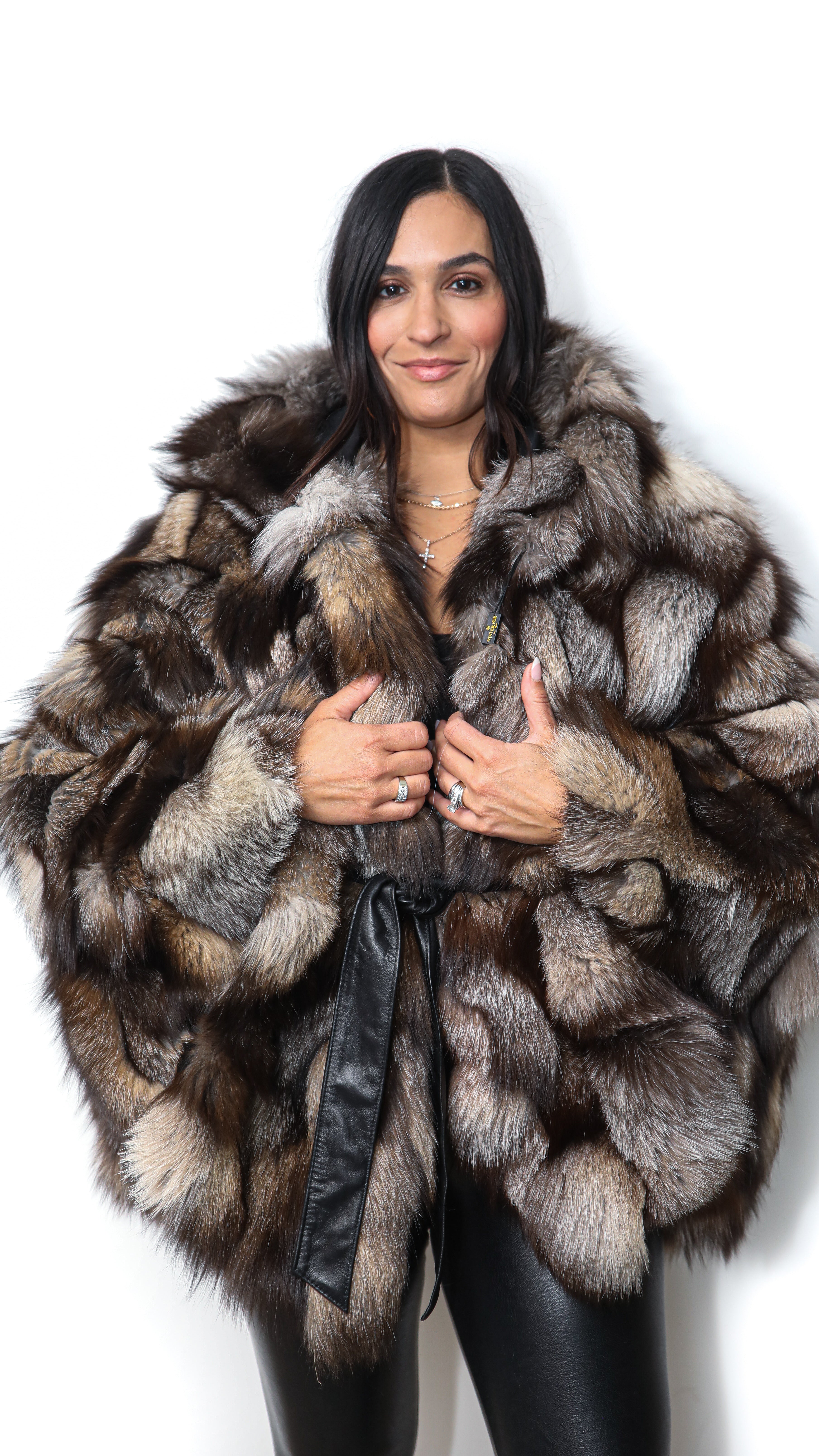 Crystal Fox Poncho With Hood