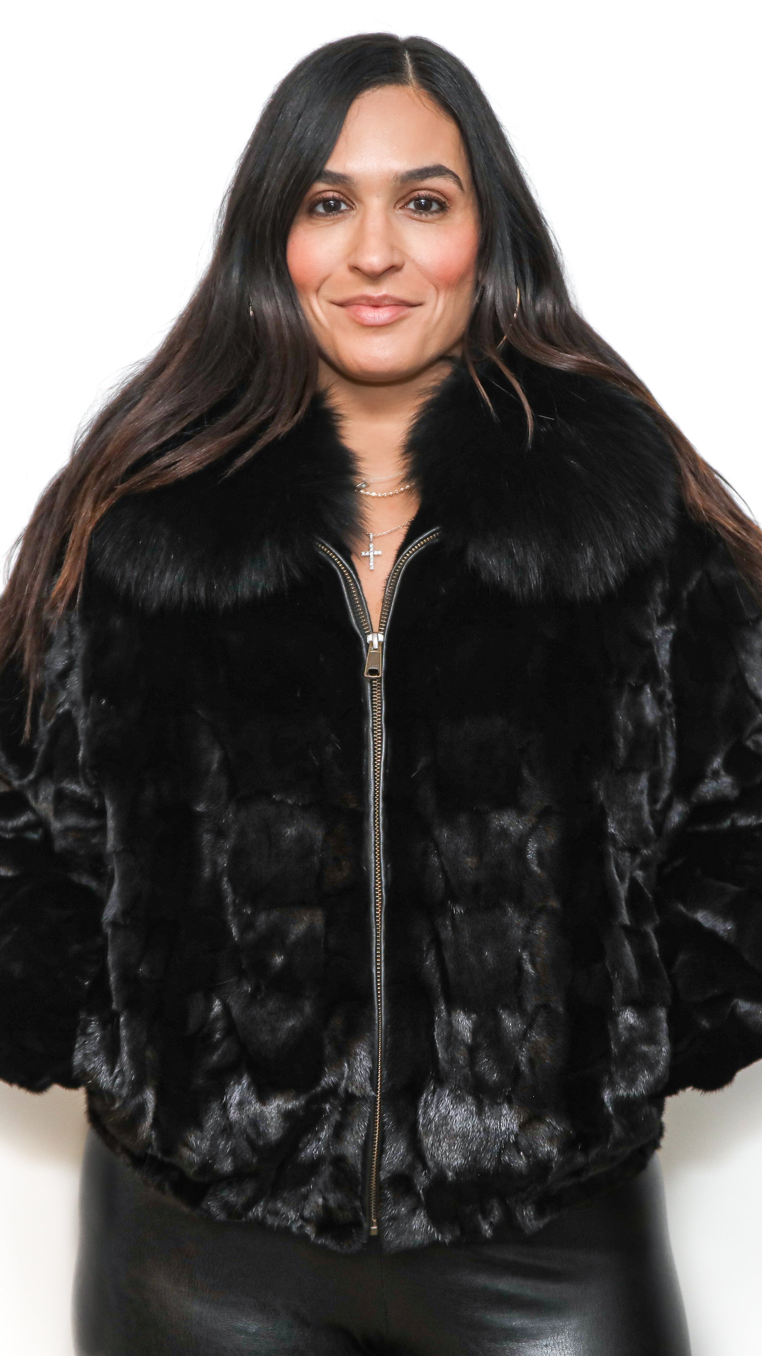 Black Mink Sectional Bomber Jacket