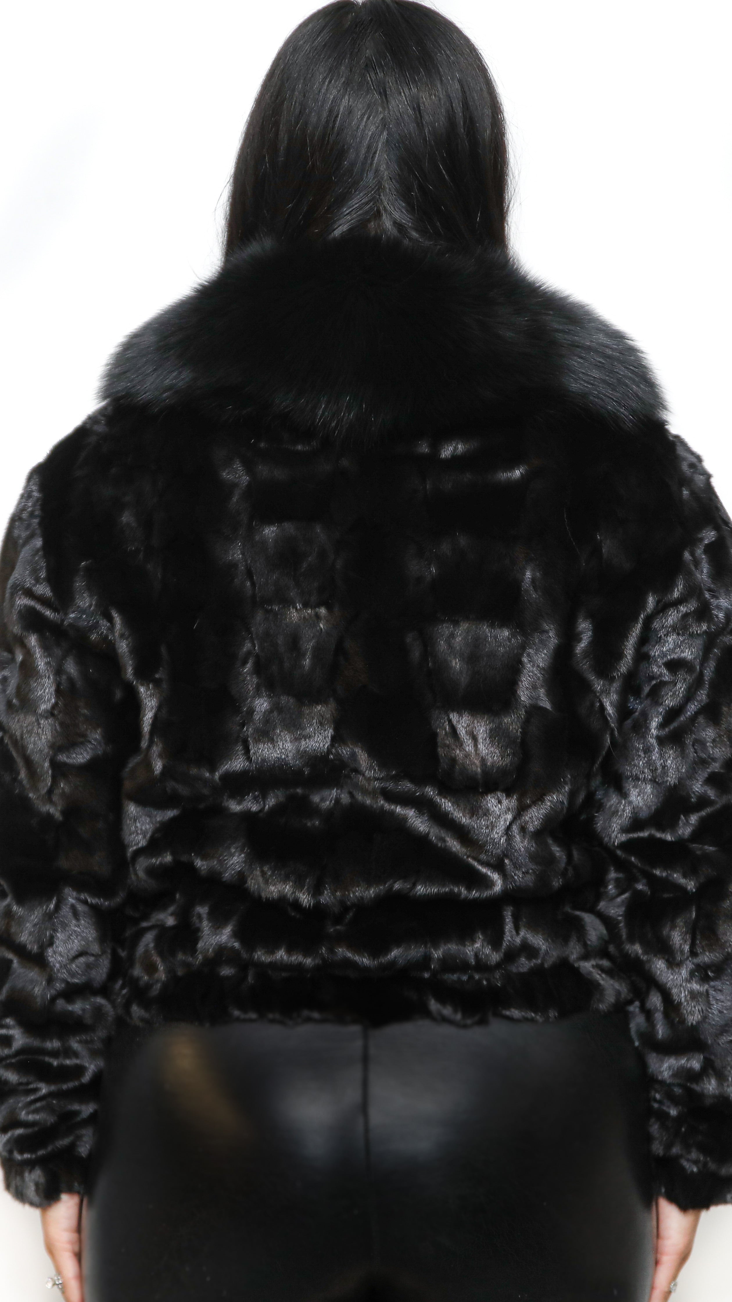 Black Mink Sectional Bomber Jacket