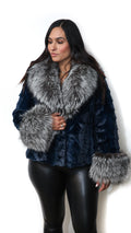 Navy Blue Sectional Mink Jacket with Silver Fox