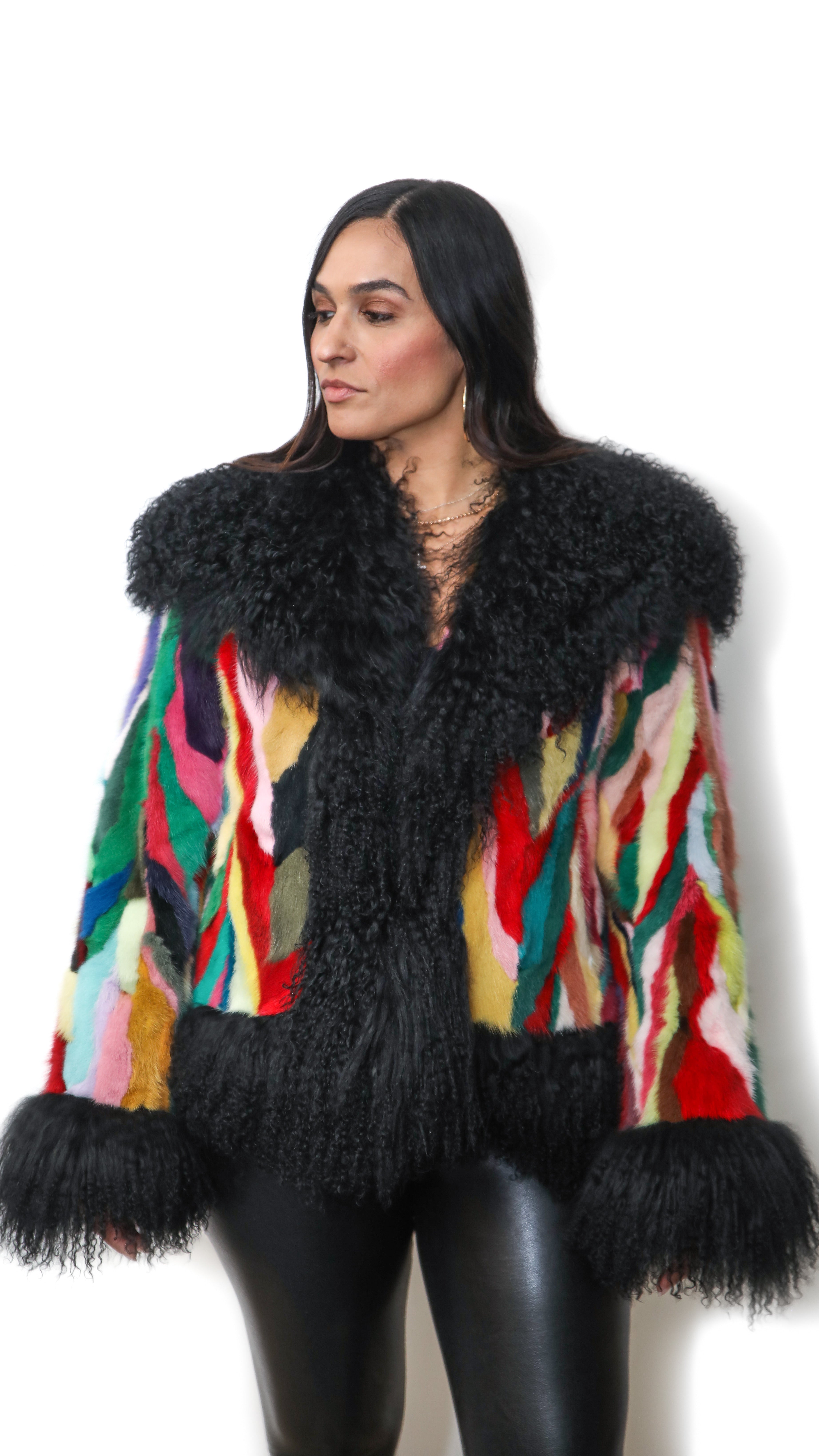 Mink Sectional Multicolor With Mongolian Lamb