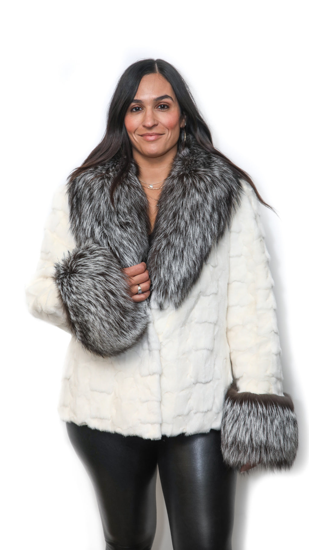 White Mink Sectional Jacket with Silver Fox