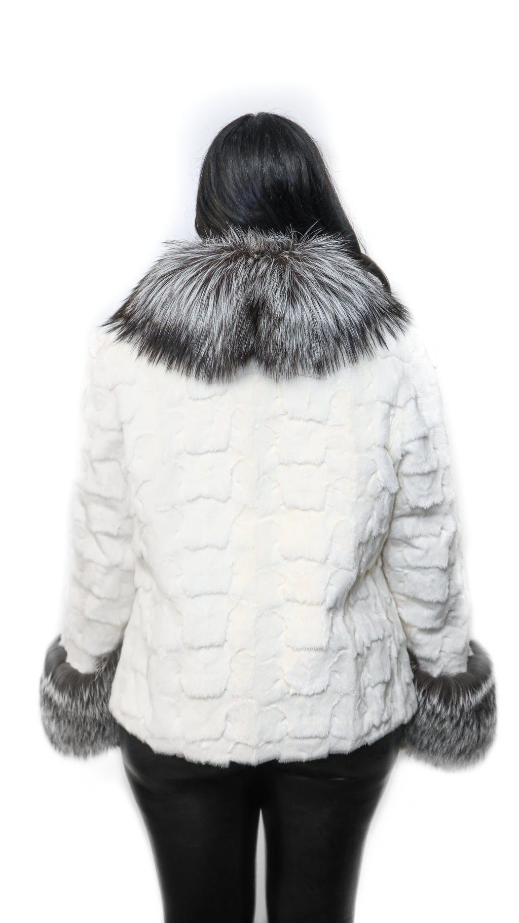 White Mink Sectional Jacket with Silver Fox