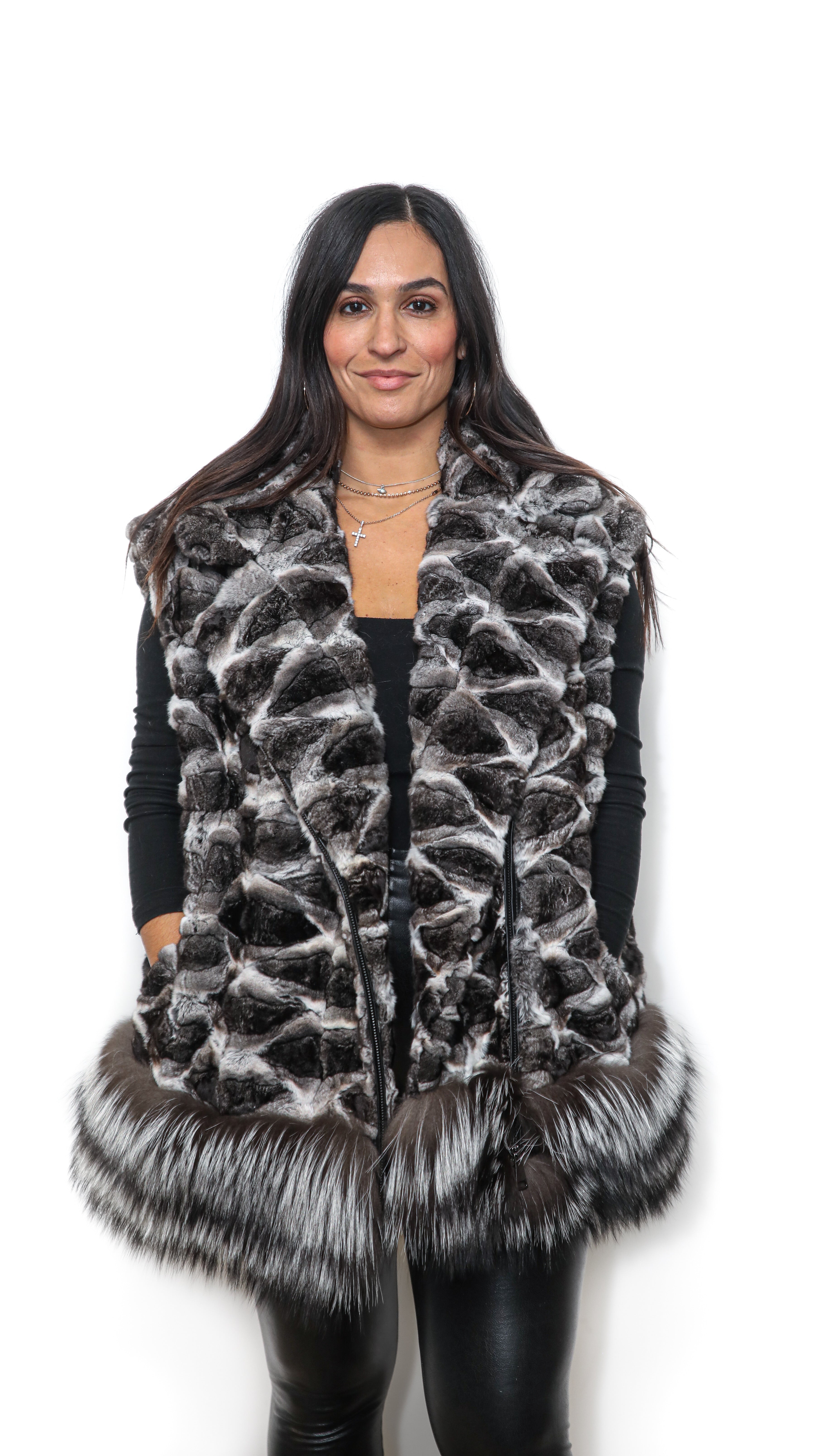 Chinchilla Vest With Silver Fox Trim – Kastoria Furs