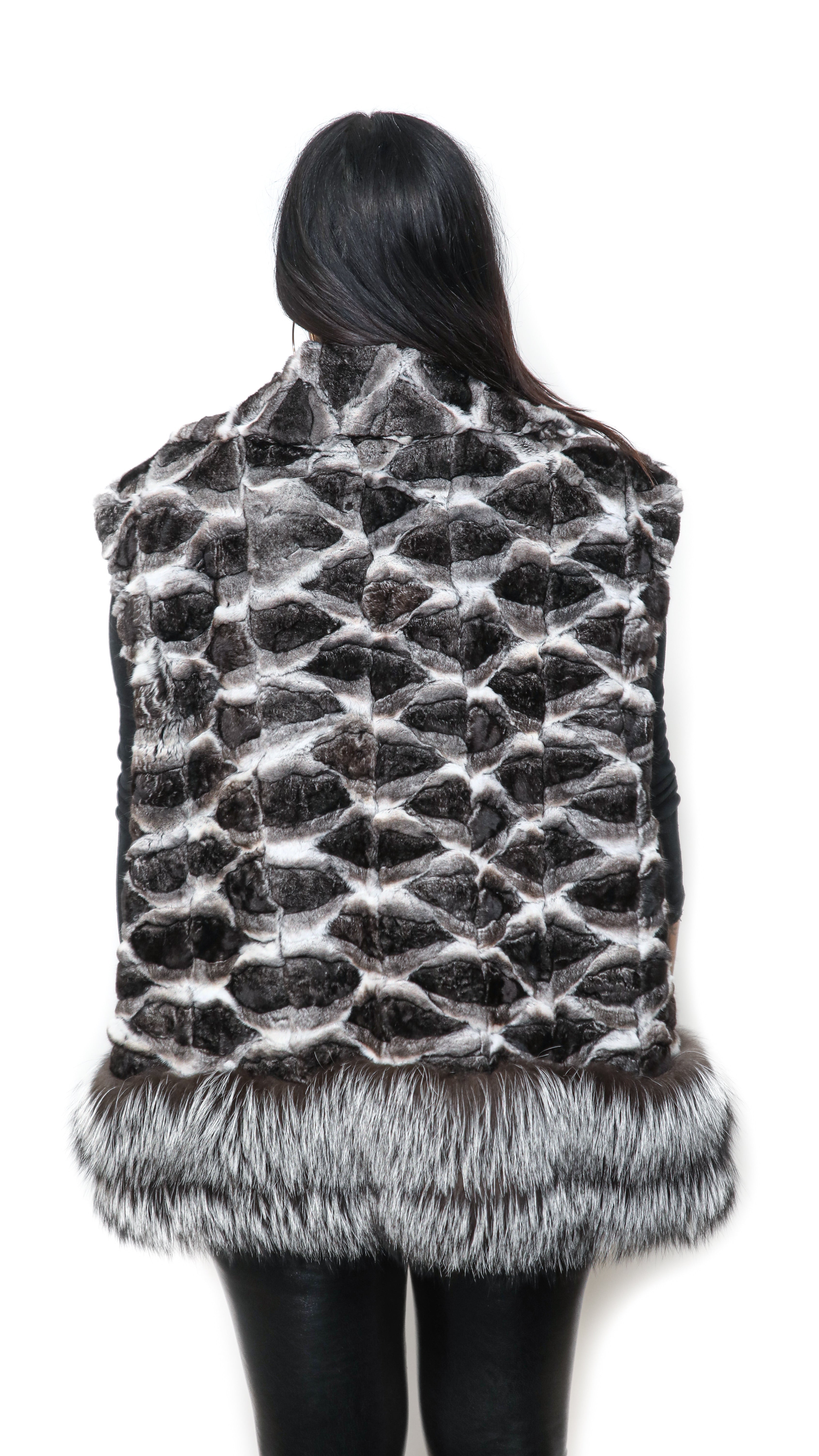 Chinchilla Vest With Silver Fox Trim