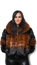 Ranch/Whiskey Mink Sectional Bomber Jacket