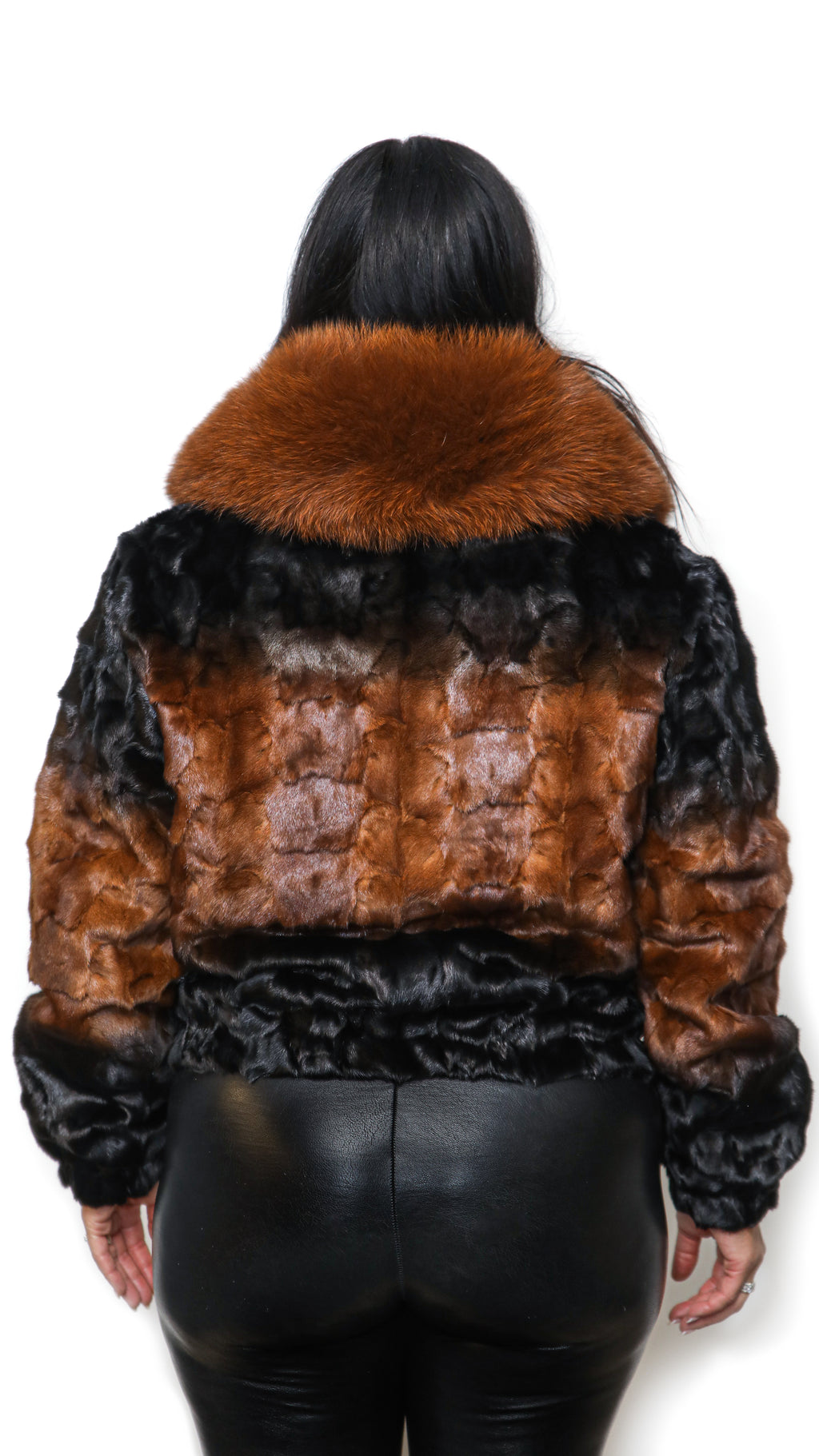 Ranch/Whiskey Mink Sectional Bomber Jacket