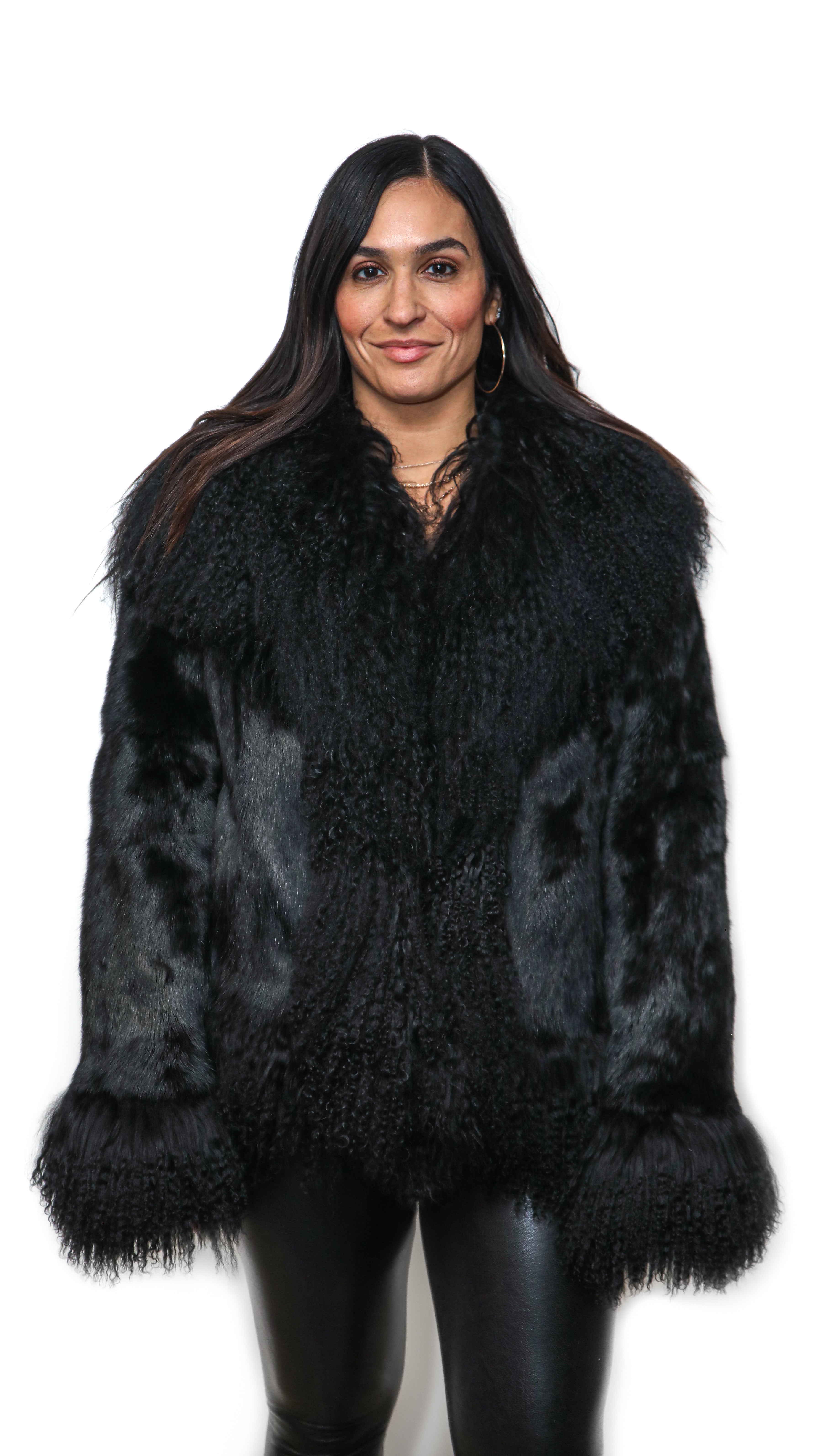 Black Rabbit Jacket With Mongolian Lamb