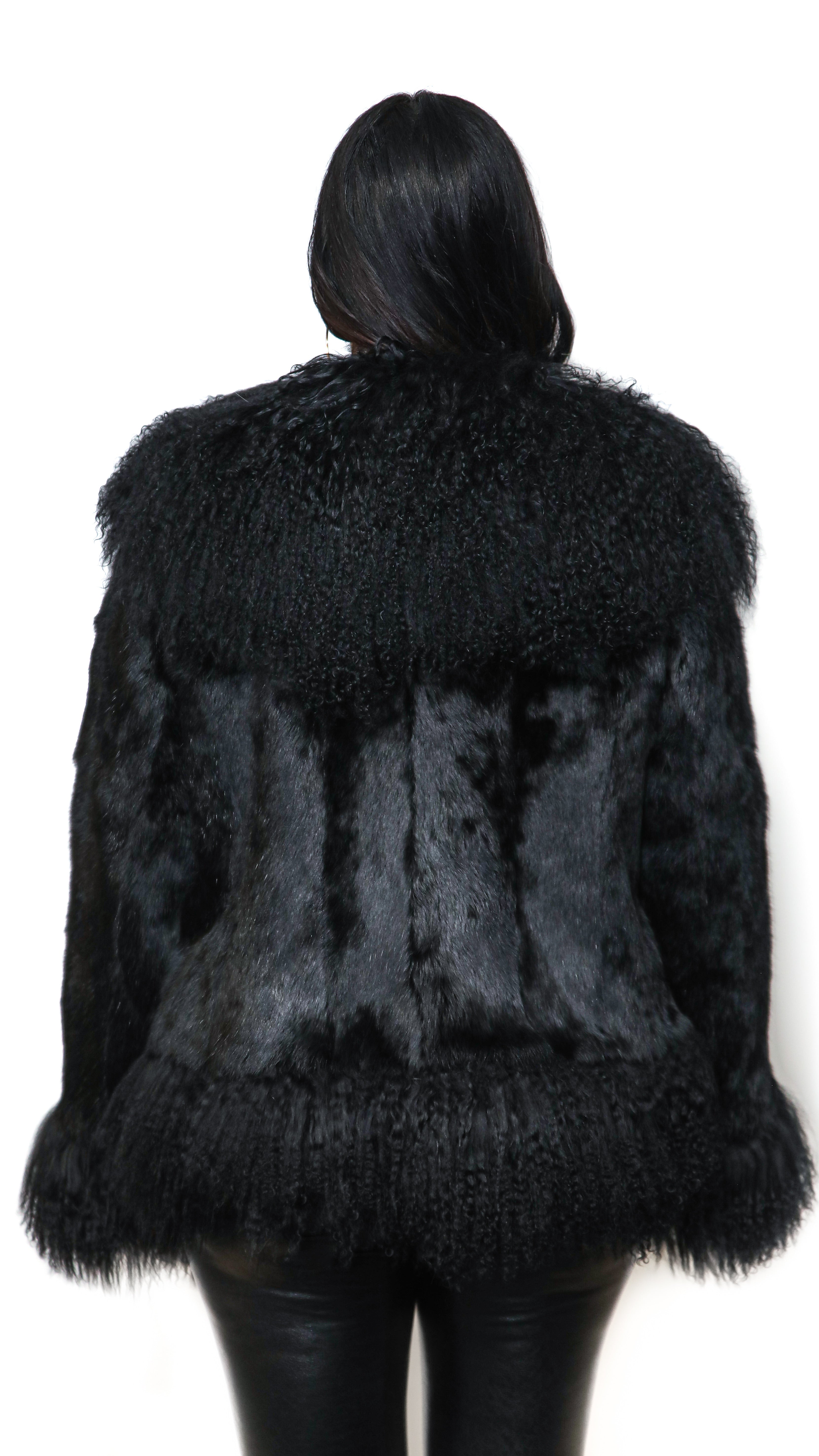 Black Rabbit Jacket With Mongolian Lamb