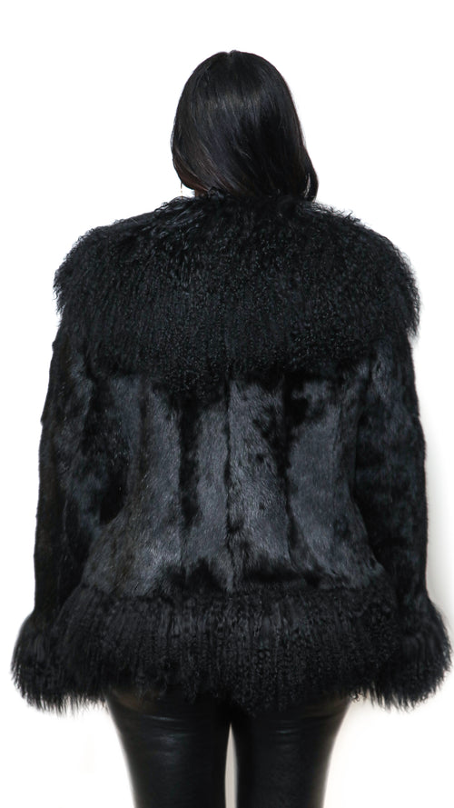 Black Rabbit Jacket With Mongolian Lamb