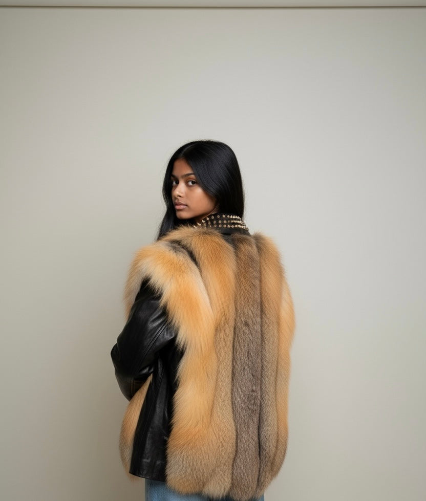 Leather Studded Jacket with Fox – Kastoria Furs