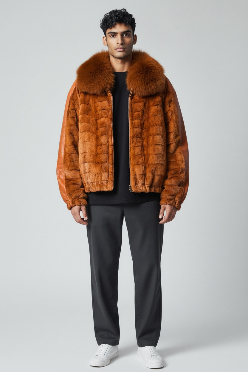 Mink Sectional Jacket With Fox Collar