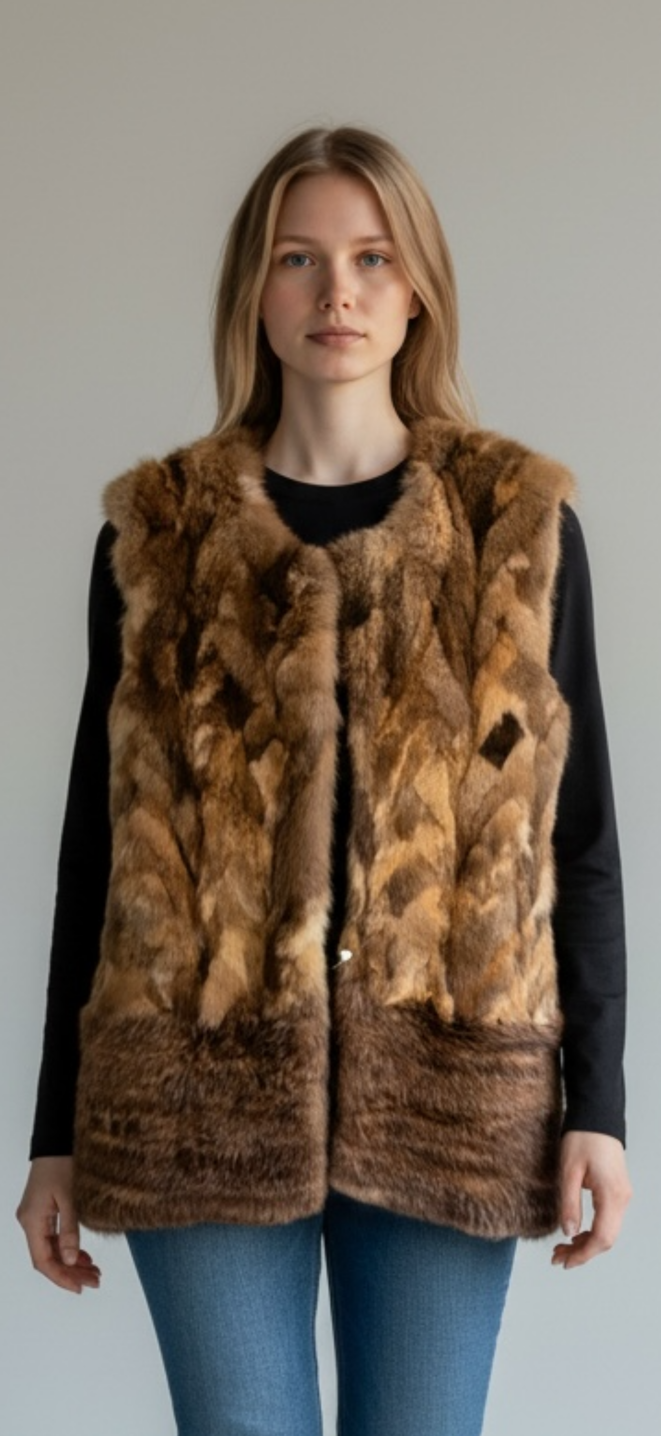 Sectional Sable Vest with Long Hair Beaver